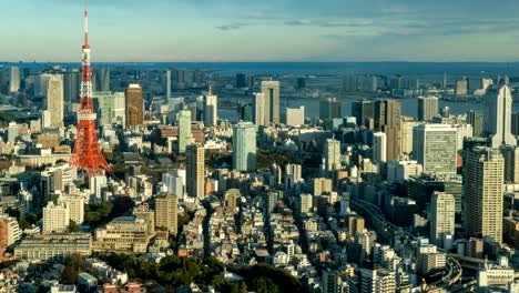 4-K-Zeitraffer:-Arial-Ansicht-des-Tokyo-Tower-und-die-Skyline-von-Tokyo-Stadtbild