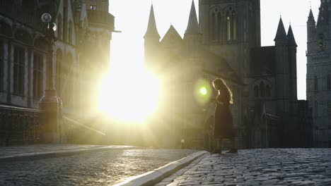 Woman-on-street-of-old-town