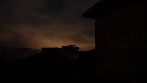 Time-lapse-of-car-on-container-with-dramatic-moon-and-clouds-at-night