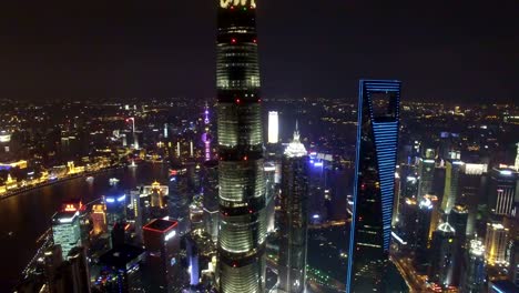 AERIAL-shot-of-Shanghai-cityscape-and-skyline-at-night/Shanghai,China