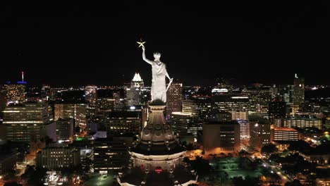 Aerial-of-Downtown-Austin,-Texas-at-Night