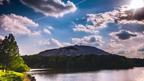 Time-Lapse---View-of-Stone-Mountain-with-Waterfront-in-Atlanta,-Georgia