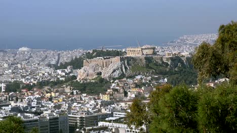 Vista-del-antiguo,-en-Grecia-y-vista-a-la-Acrópolis