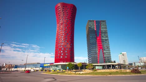 traffic-circle-day-light-santos-porta-fira-barcelona-hotel-4k-time-lapse-spain