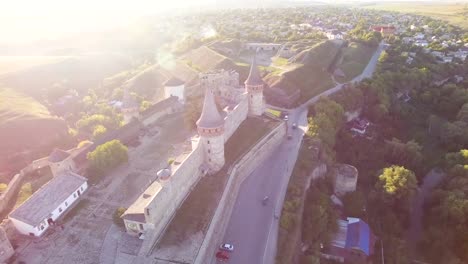 Aerial-view-Flying-camera-over-of-the-old-castle.-Ukrine.-aLviv.-Pidgirtsi.-Travel-tourism-adventure-in-wild-nature-camera-bird-eye-view