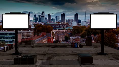 Timelapse-of-the-city-of-London-seen-from-the-rooftops-with-2-screens-for-custom-messages