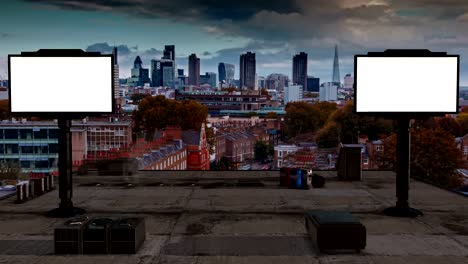 Timelapse-de-la-city-de-Londres-vista-desde-los-tejados-con-2-pantallas-de-mensajes-personalizados