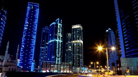 Lapso-de-tiempo-del-noche-UHD-de-4-K-Dubai-Marina,-Emiratos-Árabes-Unidos