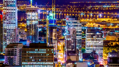 La-ciudad-de-Montreal-por-la-noche,-lapso-de-tiempo