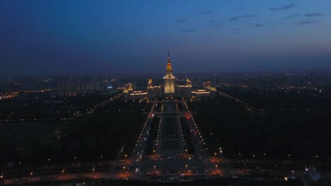 Russland-Nacht-Licht-Moskau-Zustand-Universität-Spatz-Hügel-Luftbild-Panorama-4k