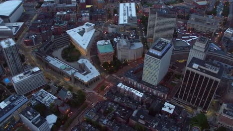 Aerial-view-of-Boston--at-dusk