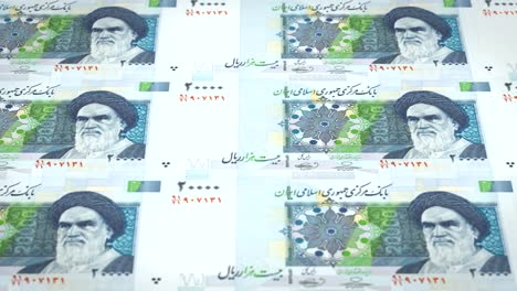 Banknoten-von-zwanzigtausend-iranische-Rial-des-Iran,-Bargeld,-Schleife