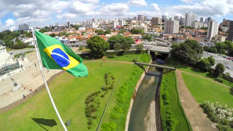 Brazilian-Flag-on-Ipiranga,-Sao-Paulo,-Brazil