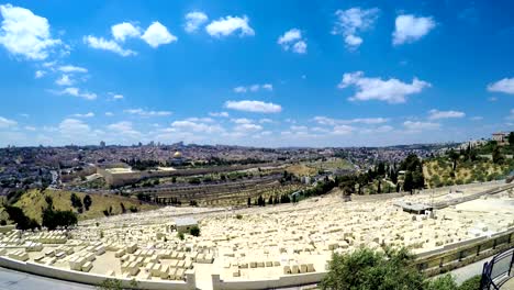 Vista-panorámica-a-la-ciudad-vieja-de-Jerusalén-y-el-Monte-del-templo,-cúpula-de-la-roca-y-Al-Aqsa-Mosque-de-Monte-de-los-olivos-en-Jerusalén