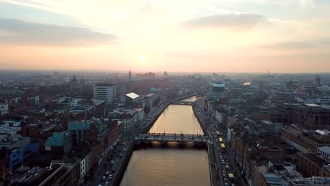 aerial-view-of-city-center-of-Dublin-with-river-Liffey-during-sunset