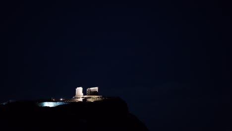 Greek-temple-of-Poseidon-at-night,-Cape-Sounio