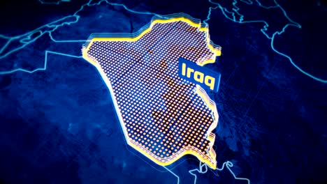 Visualización-en-3D-Iraq-país-frontera,-contorno-del-mapa-moderno,-viajes