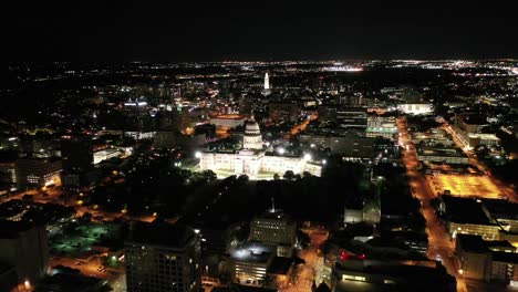 Aerial-of-Downtown-Austin,-Texas-at-Night