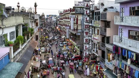 New-Delhi-Pahar-Ganj-Markt-top-mit-Sonnenuntergang-Zeitraffer