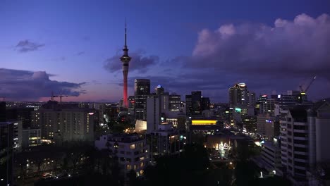 Aerial-view-of-Auckland-skyline-at-dusk