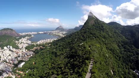 Aerial-view-of-Cristo-Redentor,-Corcovado-and-the-city-of-Rio-de-Janeiro,-Brazil