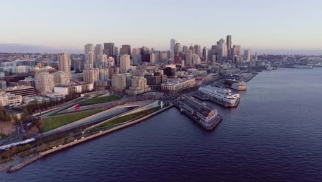 Seattle-Downtown-Waterfront-Train-Aerial-City-View