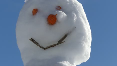 Concept-positive-mindset-smiling-snowman-blue-sky