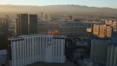 Las-Vegas,-Nevada-Aerial-view-of-Las-Vegas-Strip-at-sunset