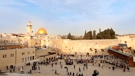 Jerusalén,-muro-de-las-Lamentaciones-y-cúpula-de-la-roca,-bandera-de-Israel,-general-plan,-Timelapse