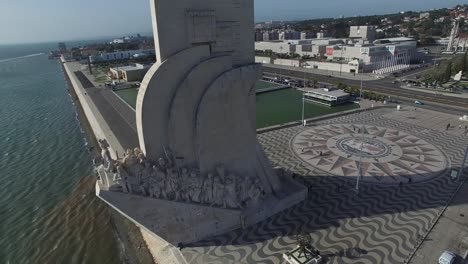 Aerial-View-of-Monument-to-the-discoveries,-Lisbon,-Portugal