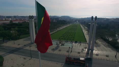 Portugal-Flag-on-Park-Eduardo-VII,-Lisbon,-Portugal