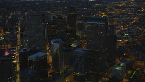 Aerial-view-of-downtown-Denver-buildings-at-night