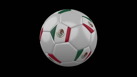 Balón-de-fútbol-con-los-colores-de-la-bandera-de-México-gira-sobre-fondo-transparente,-render-3d,-prores-4444-con-canal-alfa,-lazo