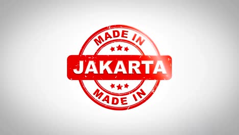 En-JAKARTA-firmado-sellado-Sello-madera-animación-de-texto.-Tinta-roja-en-el-fondo-de-superficie-de-papel-blanco-limpio-con-verde-mate-fondo-incluido.