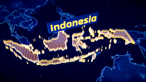 Visualización-en-3D-Indonesia-país-frontera,-contorno-del-mapa-moderno,-viajes