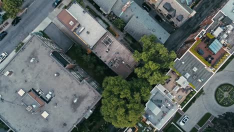 Aerial-footage-of-Montreal-during-a-hazy-summer-day-looking-down