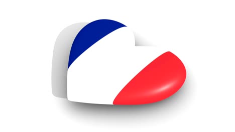 Pulsating-heart-in-the-colors-of-France-flag,-on-a-white-background,-3d-rendering-side,-loop