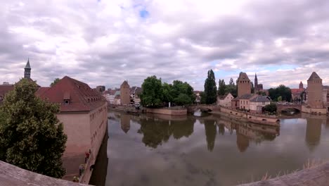 Panoramic-view-of-the-covered-bridges-from-the-Vauban-Dam.-Strasbourg.-France