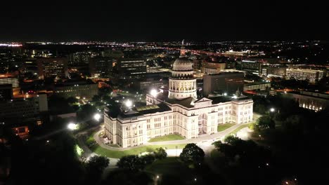 Aerial-of-Downtown-Austin,-Texas-at-Night