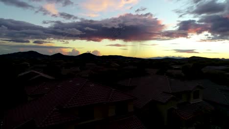 Aerial-Spin-Of-Arizona-Community-And-Birds-With-Beautiful-Sunset