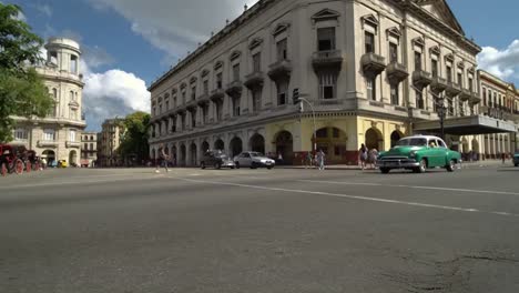 Iconic-view-of-Havana,-Cuba-street--Vintage-Cuban-Taxi-Car