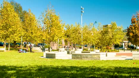 Menschen-bei-Asheville\'s-sonnige,-der-Pack-Square-Park-im-Herbst