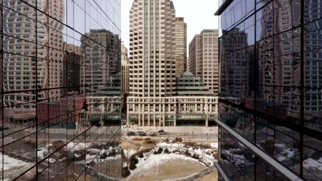 Time-lapse-of-traffic-on-office-building-reflection