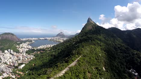 Aerial-view-of-Cristo-Redentor,-Corcovado-and-the-city-of-Rio-de-Janeiro,-Brazil