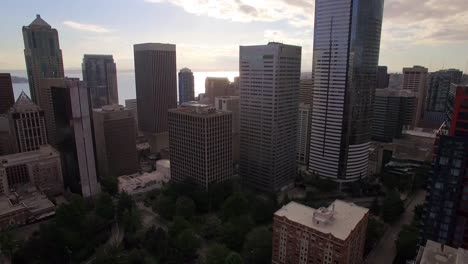 Aerial-Shot-of-Skyscraper-Buildings-in-Seattle-Financial-District