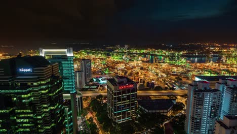 Tag-bis-zum-Abend-leichte-Singapur-Hafen-blockieren-4-k-Zeitraffer