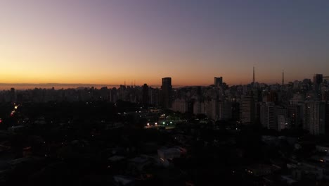 Aerial-View-Sao-Paulo-City-Sonnenuntergang-pünktlich,-Brasilien