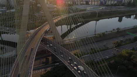 Aerial-View-of-Estaiada-Bridge-in-Sao-Paulo,-Brazil