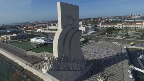 Aerial-View-of-Monument-to-the-discoveries,-Lisbon,-Portugal