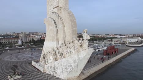 Aerial-View-of-Monument-to-the-discoveries,-Lisbon,-Portugal